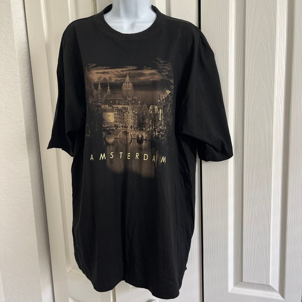 Vintage Amsterdam FunTex Kemme Holland Black Souvenir Shirt XXL Cotton